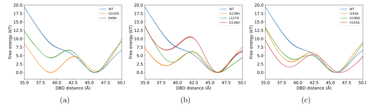 基于元动力学模拟的DNA结合结构域（ligand-bound state）距离分离的平均力势(PMF)