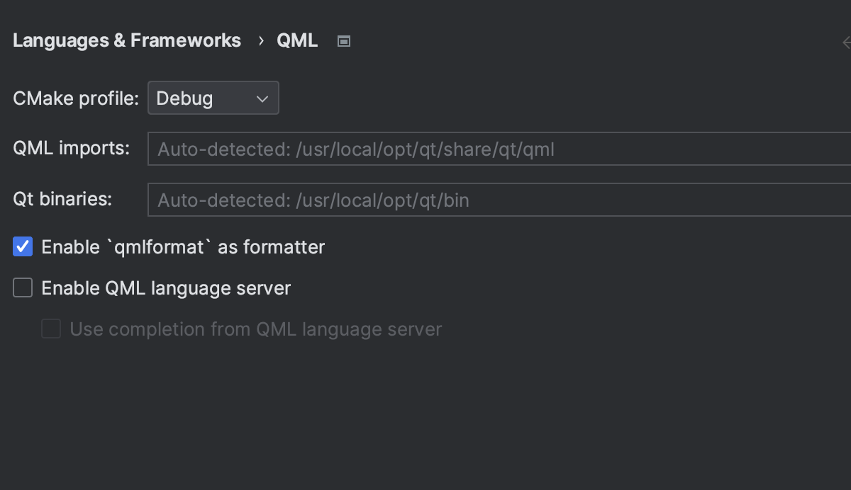 QML 格式化程序和其他设置