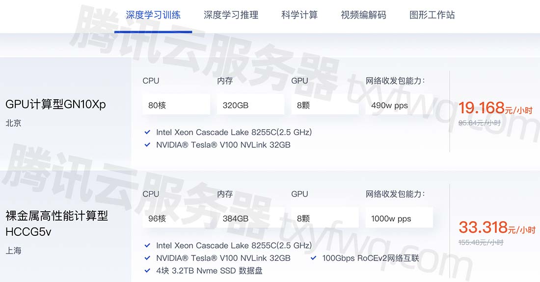 腾讯云GPU服务器深度计算怎么收费？1小时、一个月和一年报价