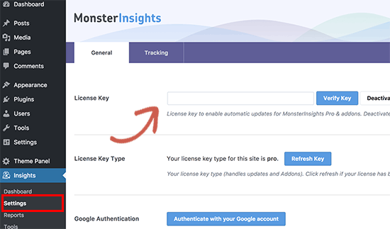 MonsterInsights license key