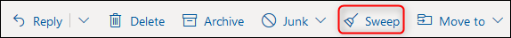 The Outlook toolbar with the "Sweep" button highlighted.