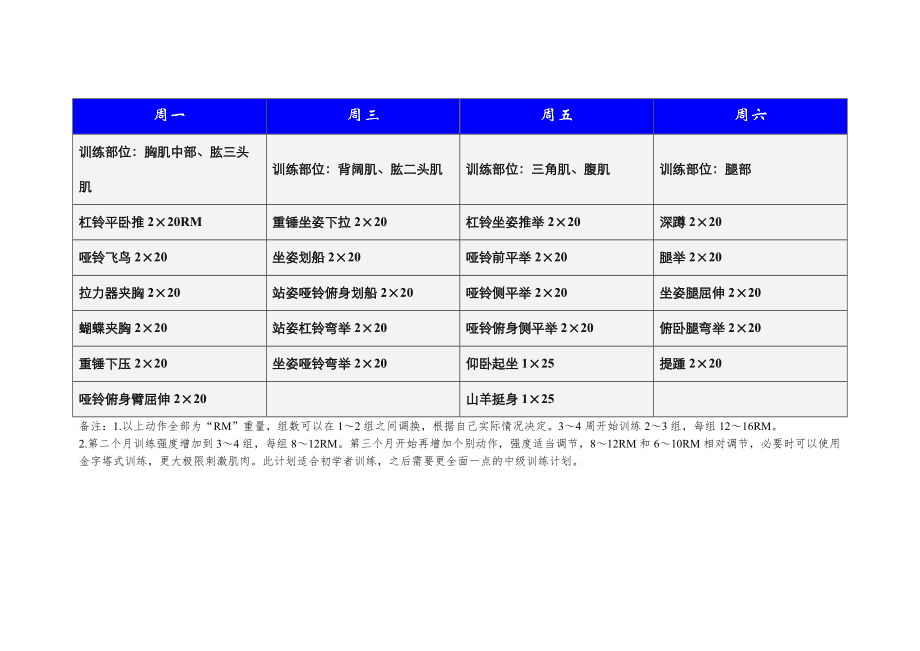 健身计划表