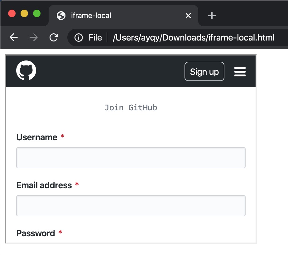 iframe github login