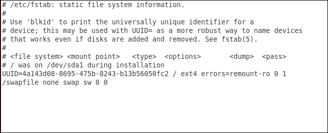 the fstab file before editing