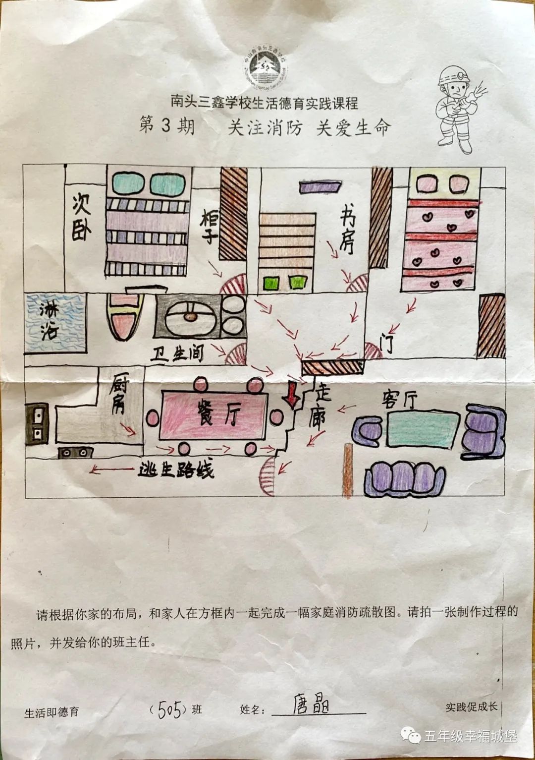 各班级优秀作品通过绘画消防疏散图,学生学会在当危险真的发生时,在第