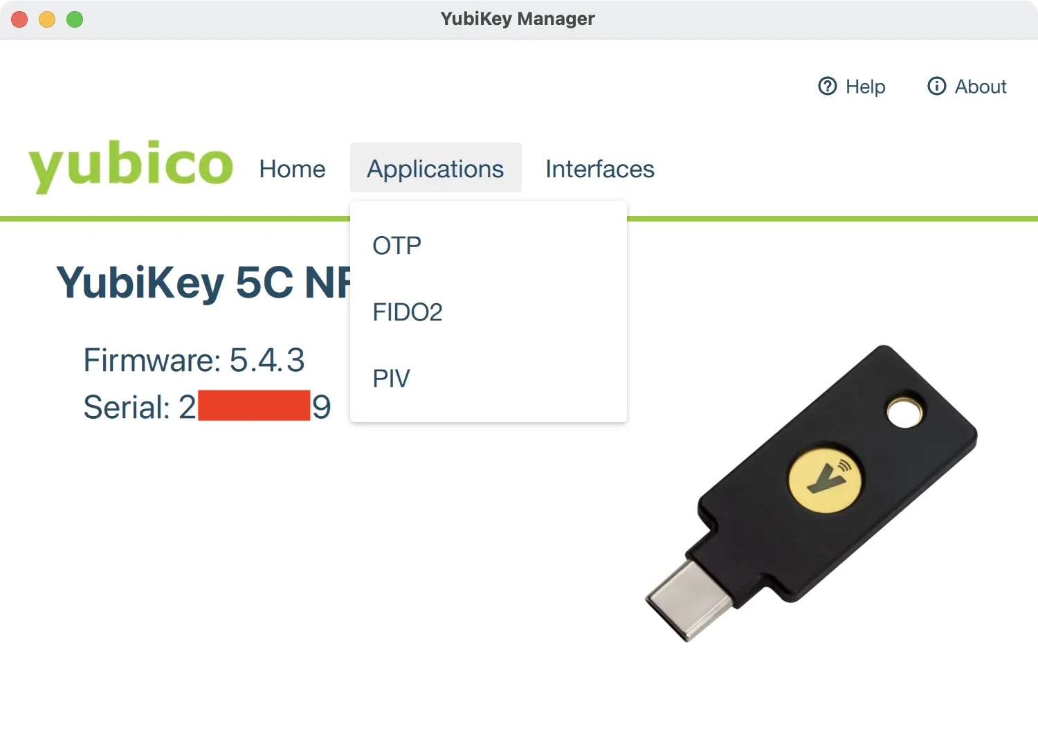 YubiKey Manager 的界面