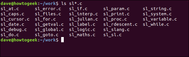 ls sl*.c in a terminal window