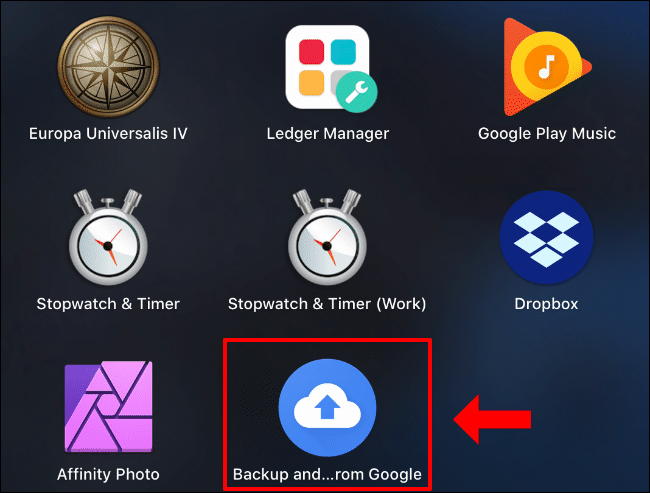 The Backup and Sync for Google Drive launch icon on Mac, in the Launchpad