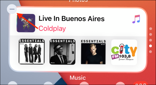 Tap the minus sign (-) to remove a widget stack.