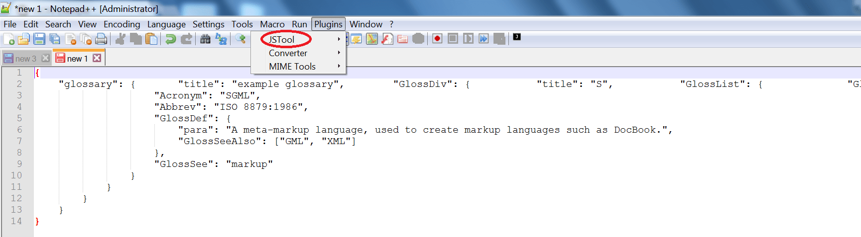 Как проверить json на валидность notepad