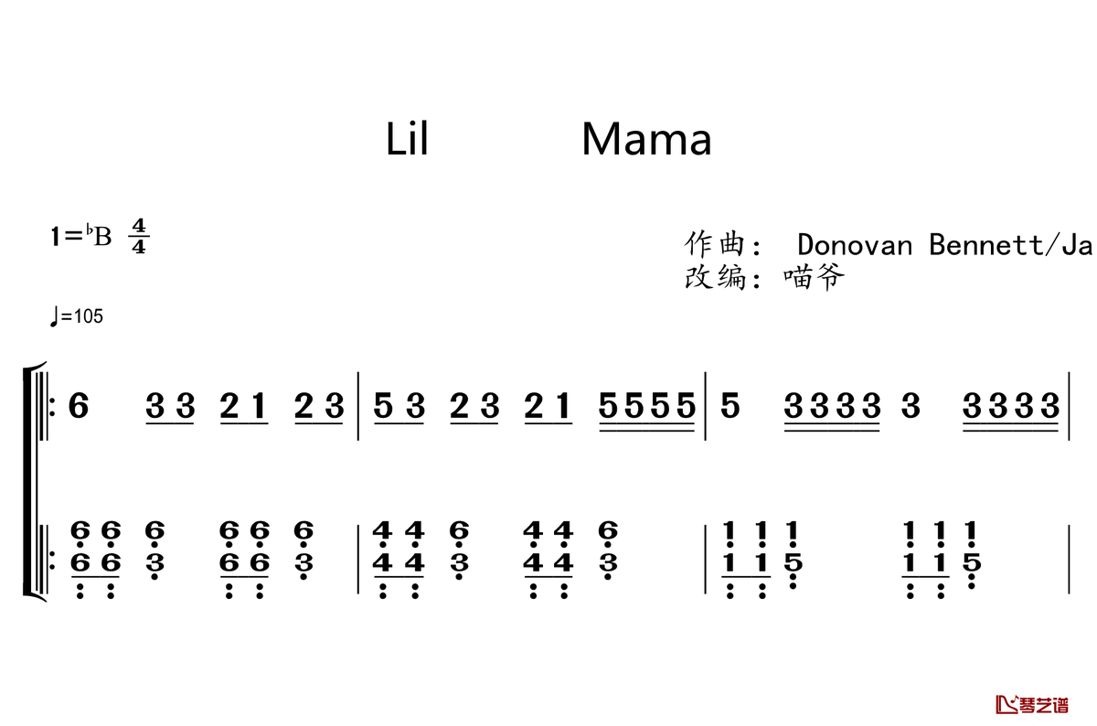 mama計算機樂譜lilmama鋼琴簡譜jain演唱李蘭媽媽