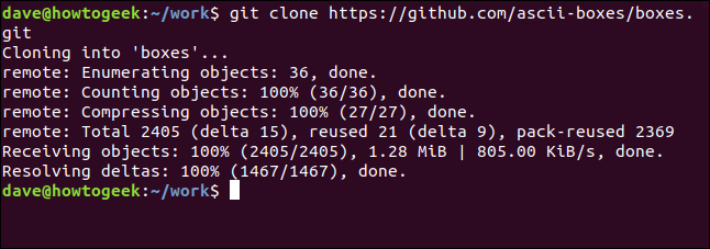 Cloned repository in a terminal window.