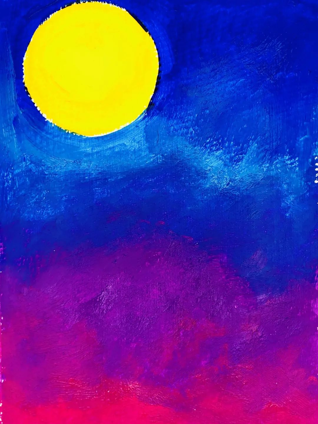 步骤一:首先我们运用水粉颜料在水粉纸上绘画出夜晚的渐变色背景.