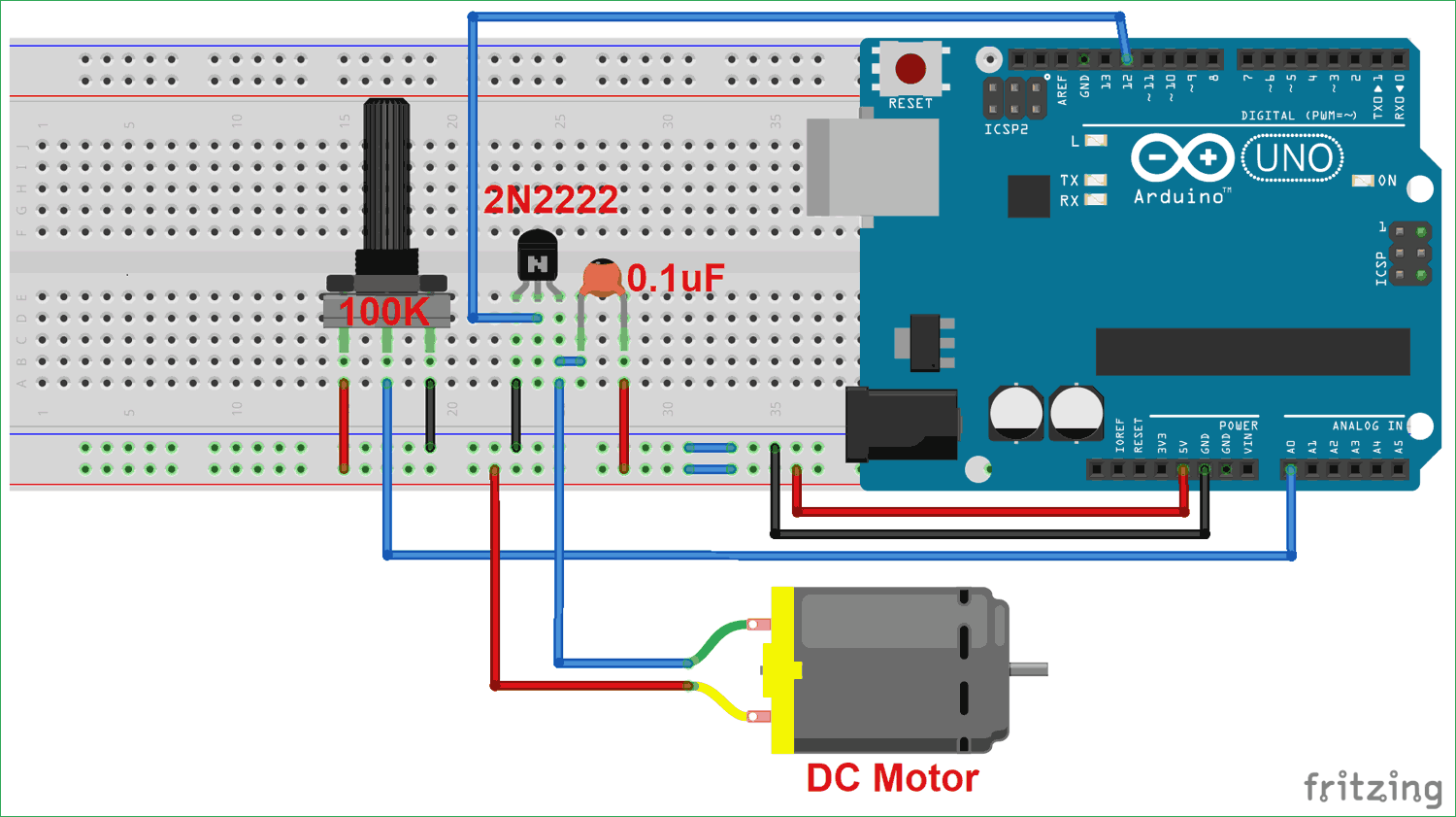 使用Arduino和电位器的直流电机速度控制电路图