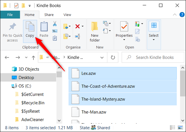 Highlight the files and click "Copy" from the Home tab.