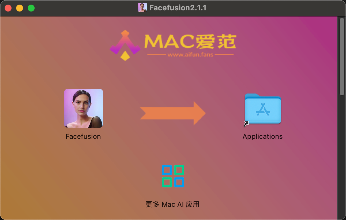 镜像文件后,双击打开,你会看到如下界面:安装步骤注意:facefusion app