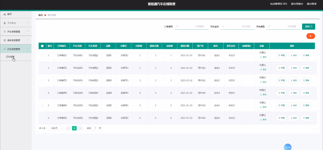 ssm010基于ssm的新能源汽车在线租赁管理系统+vue