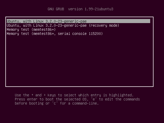 at the start of the boot process, press a key to access grub