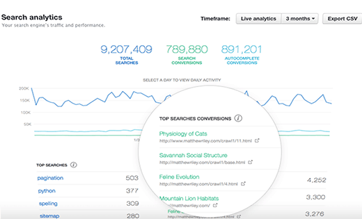 Search analytics displayed on Swiftype dashboard