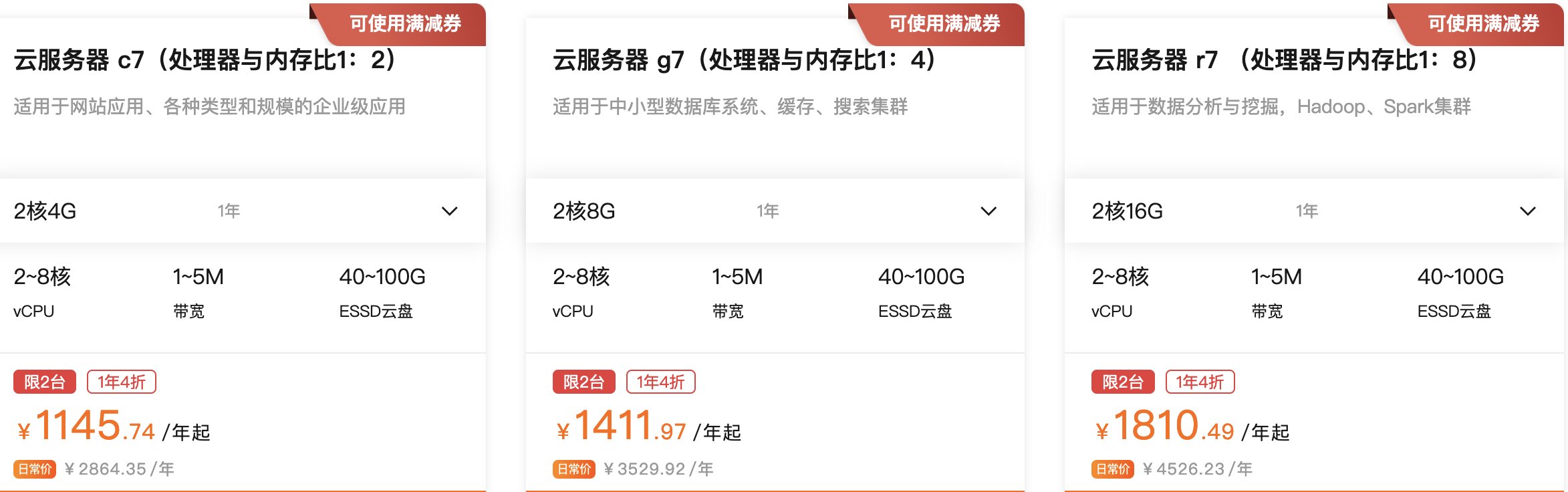 阿里云企业用户12月活动：c7/g7/r7系列产品报价出炉
