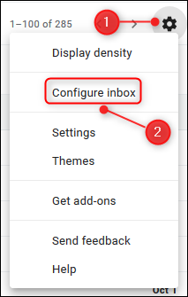 Click or tap the Settings cog, and then select "Configure Inbox."