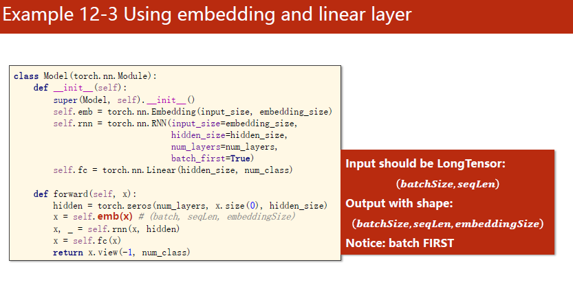 Using embedding and linear layer3