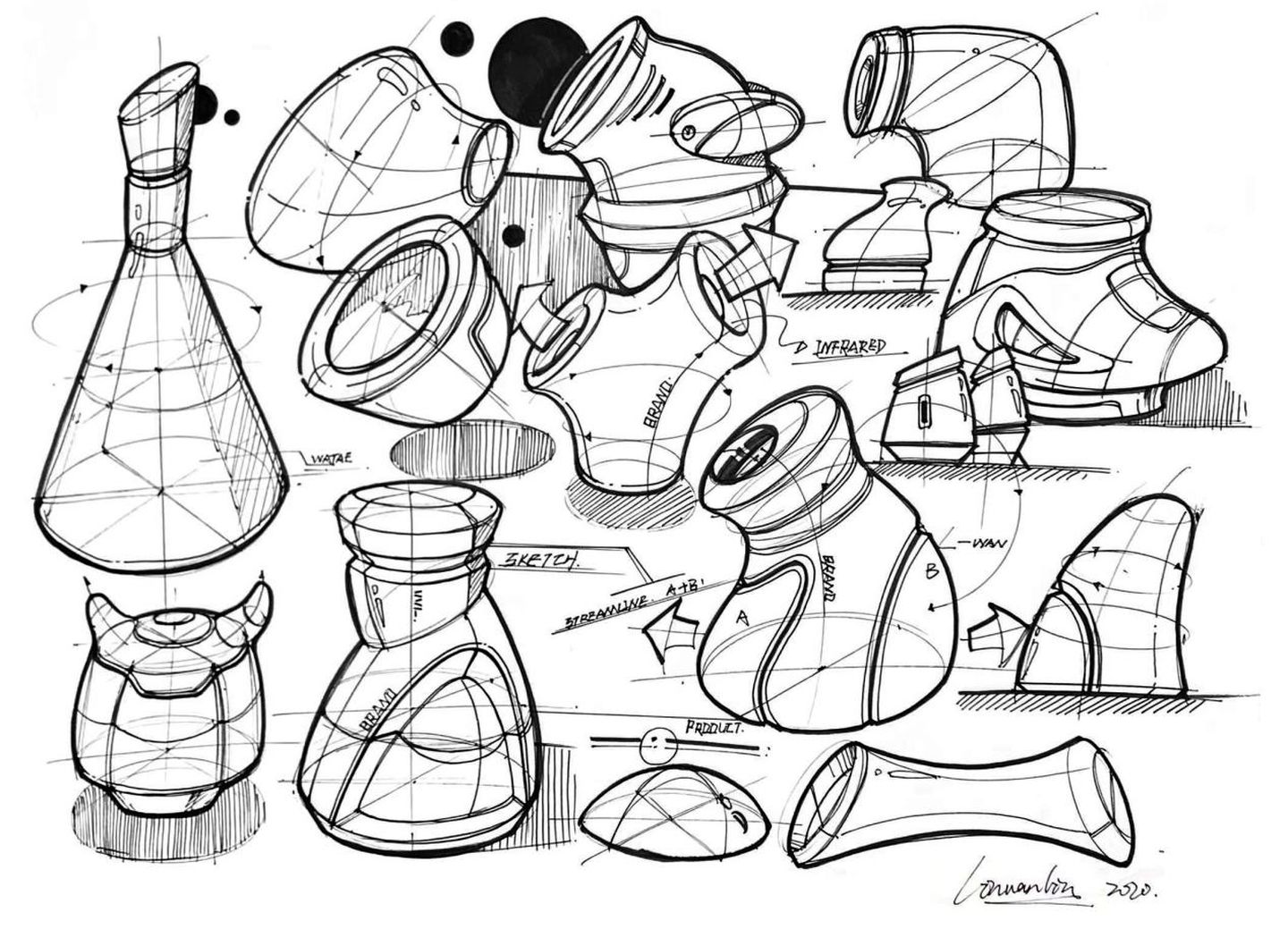 如何画圆柱产品手绘中的圆柱体如何sketch