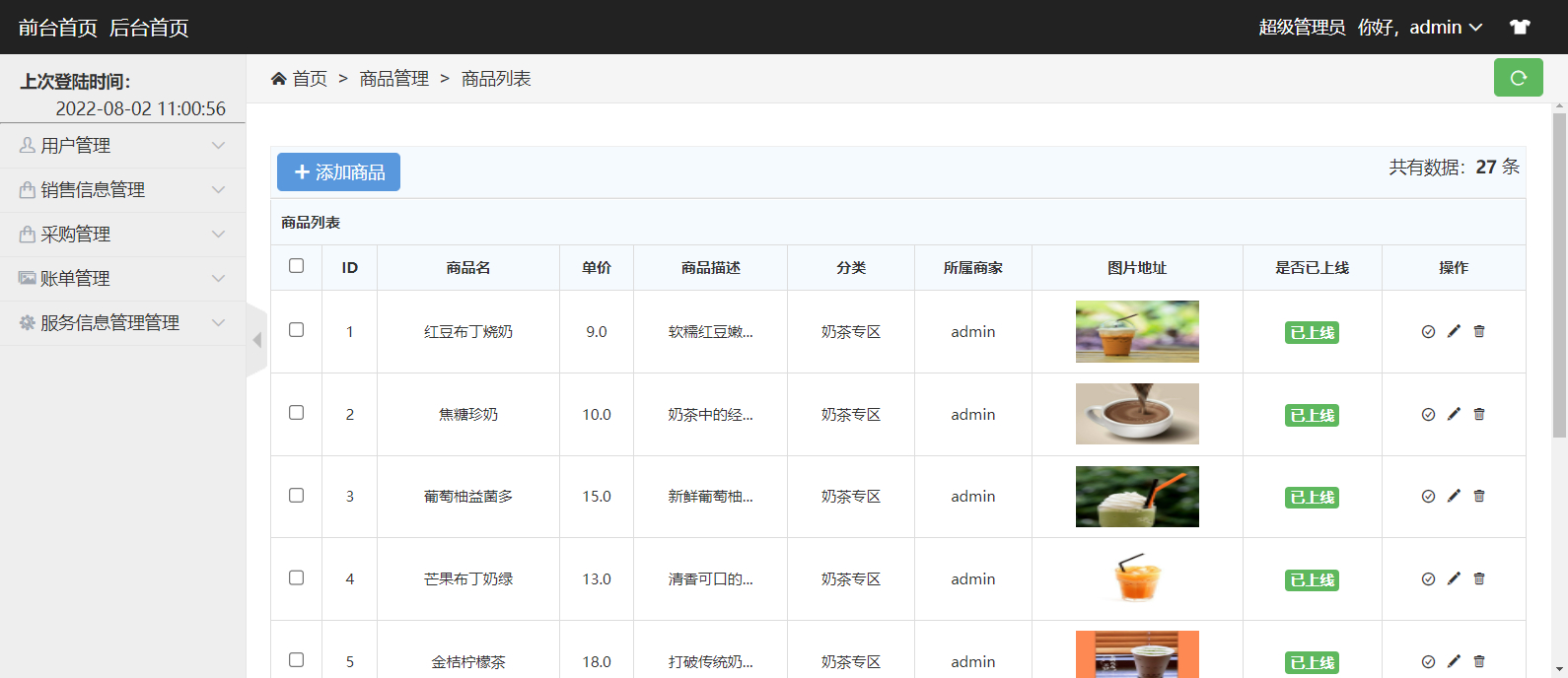 管理员-商品列表