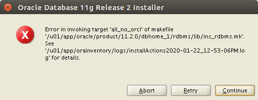 Error in invoking target all_no_orcl of makefile ins_rdbms.mk