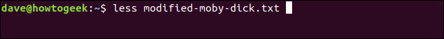 less modified-moby-dick.txt in a terminal window