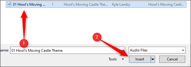 select MP3 to insert in PowerPoint