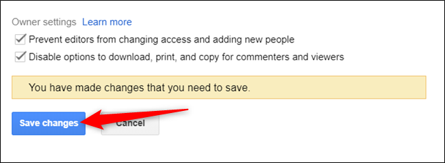 Click "Save changes" to update the permissions of the file.