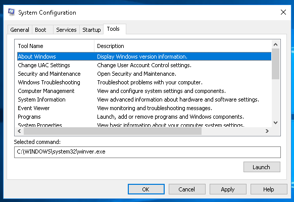 MSConfig Tools Tab