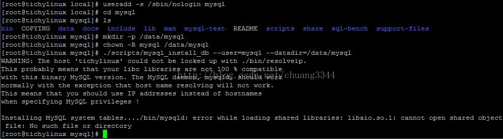 linux 提示libaio.so.1,解决Mysql报错缺少libaio.so.1