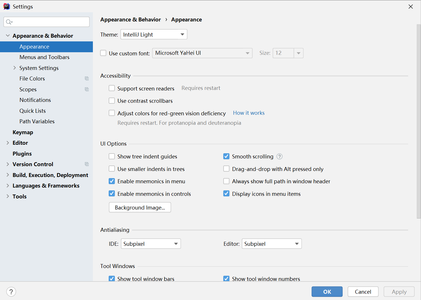 IDEA settings panel