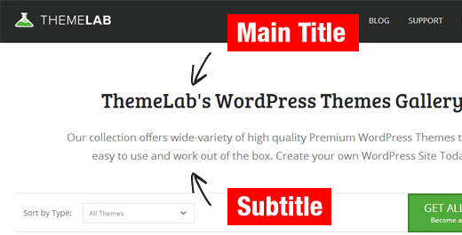 A WordPress page with a title and subtitle