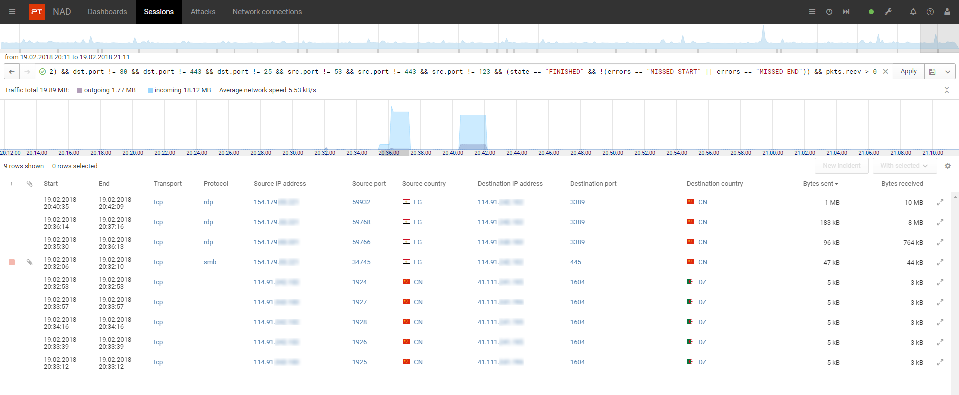 Session filtering