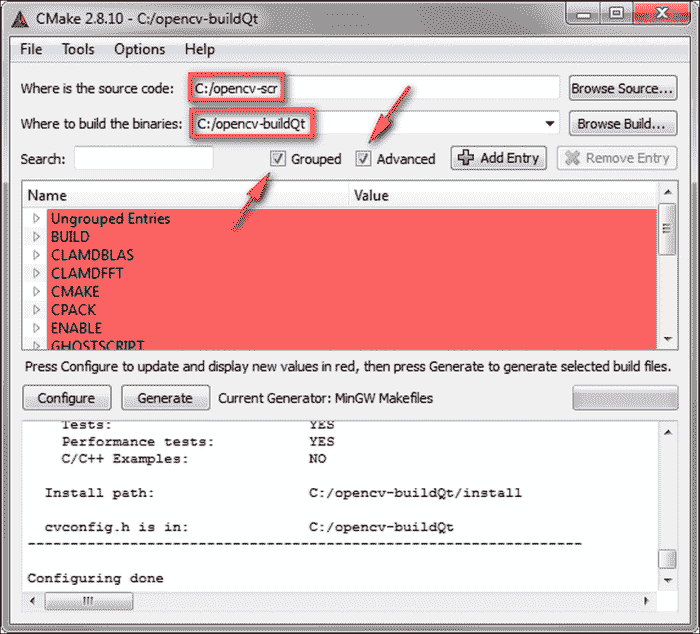 Configuring OpenCV with CMake