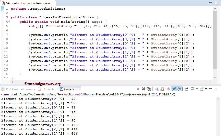 Java 1中的二维数组