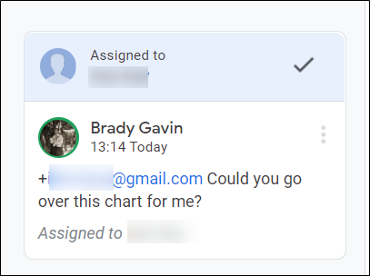 An assigned task will appear as a comment on the right side of the page.