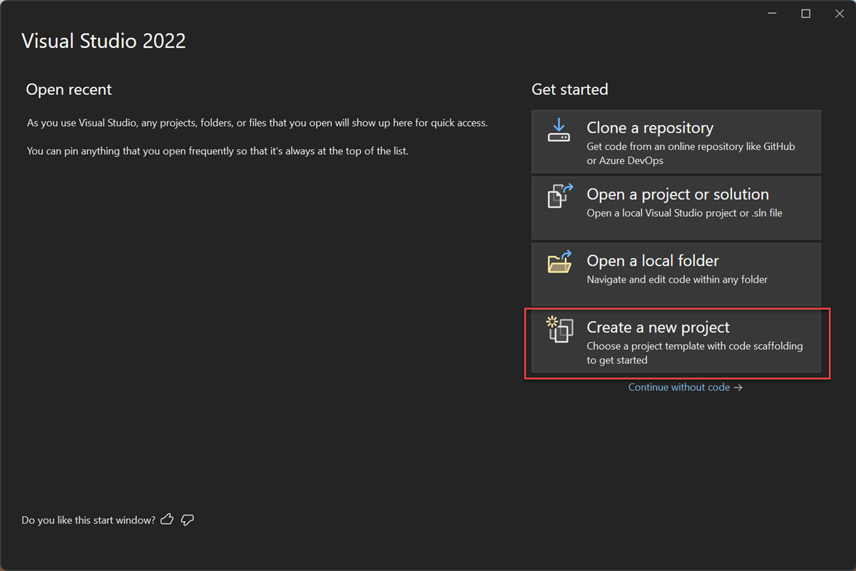 create-new-project-dark-theme.png?view=vs-2022