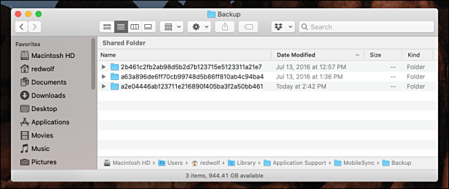 The "Backups" folders in Finder.