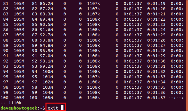 The "exit" command in a terminal window.