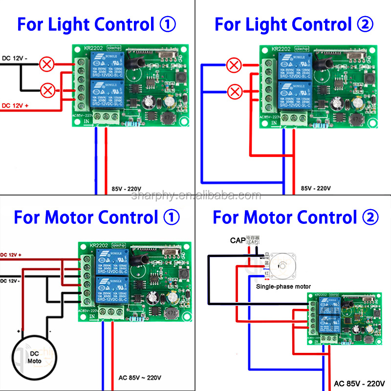 433 Mhz通用无线遥控开关AC 85V ~ 250V 110V 220V 2CH继电器接收器模块和RF 433 Mhz遥控器