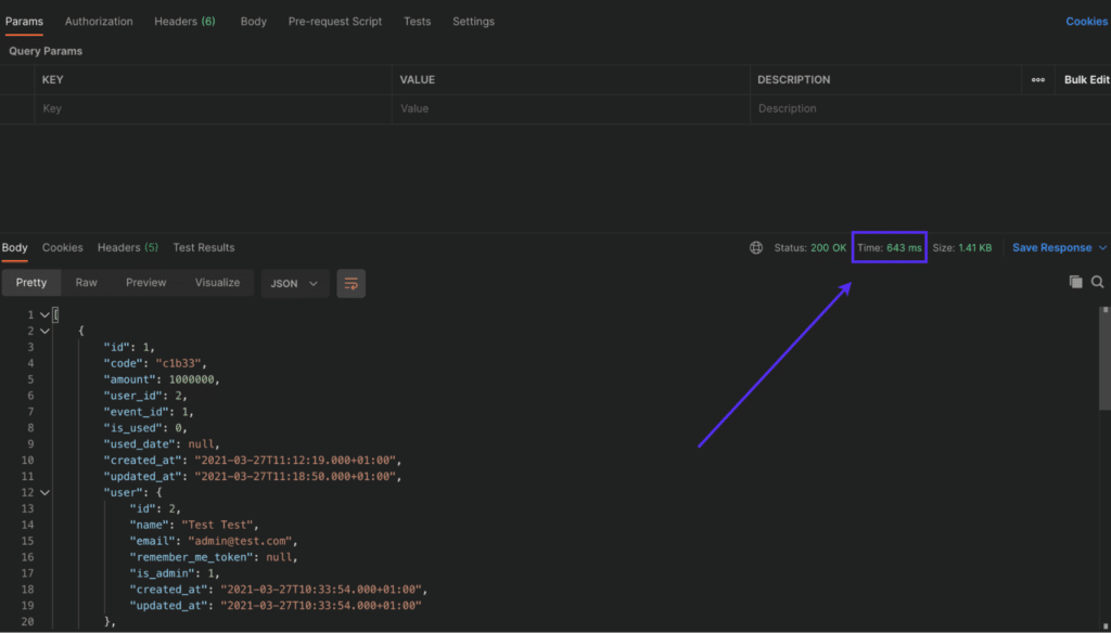 没有缓存的Laravel API响应时间