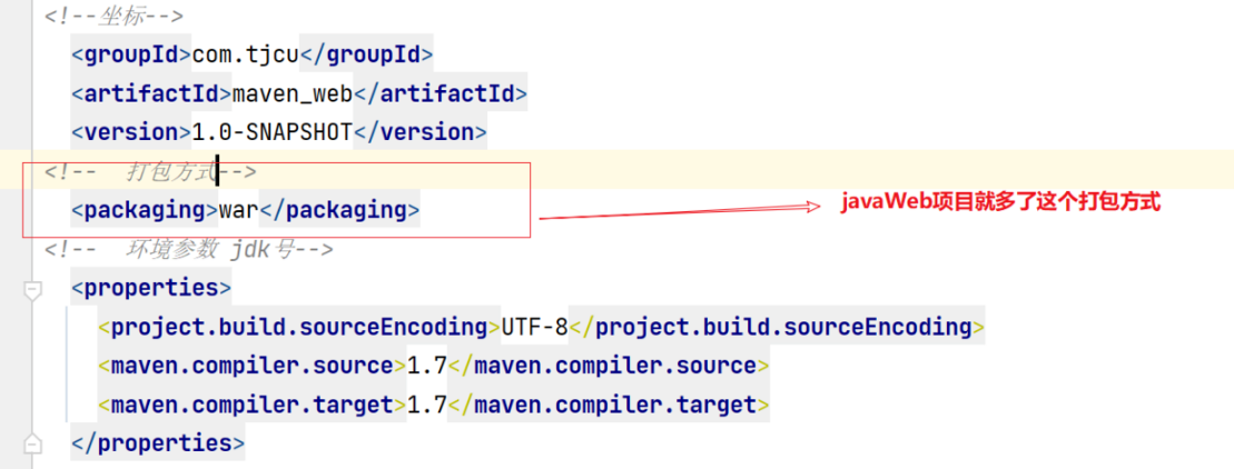 javaWeb项目相对于java基础项目就多了当前项目的打包方法（因为java基础项目默认打包方式jar,所以可以不用写）
