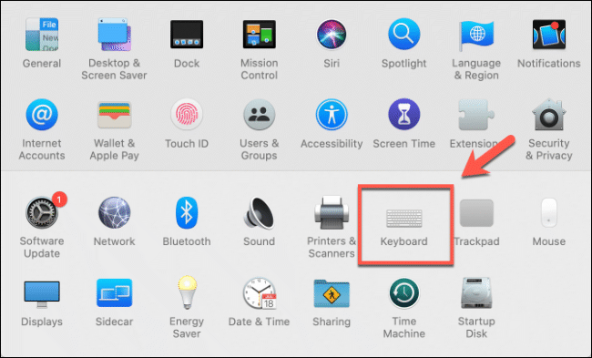 Click the Keyboard option in System Preferences to customize the macOS keyboard settings
