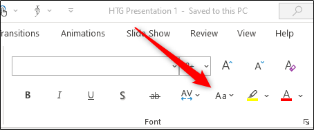 Change case option in Font group