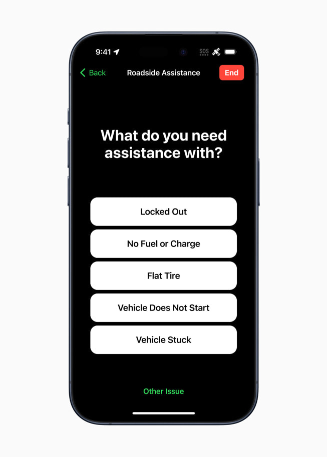 iPhone 15 Pro 上显示的道路救援服务列表。
