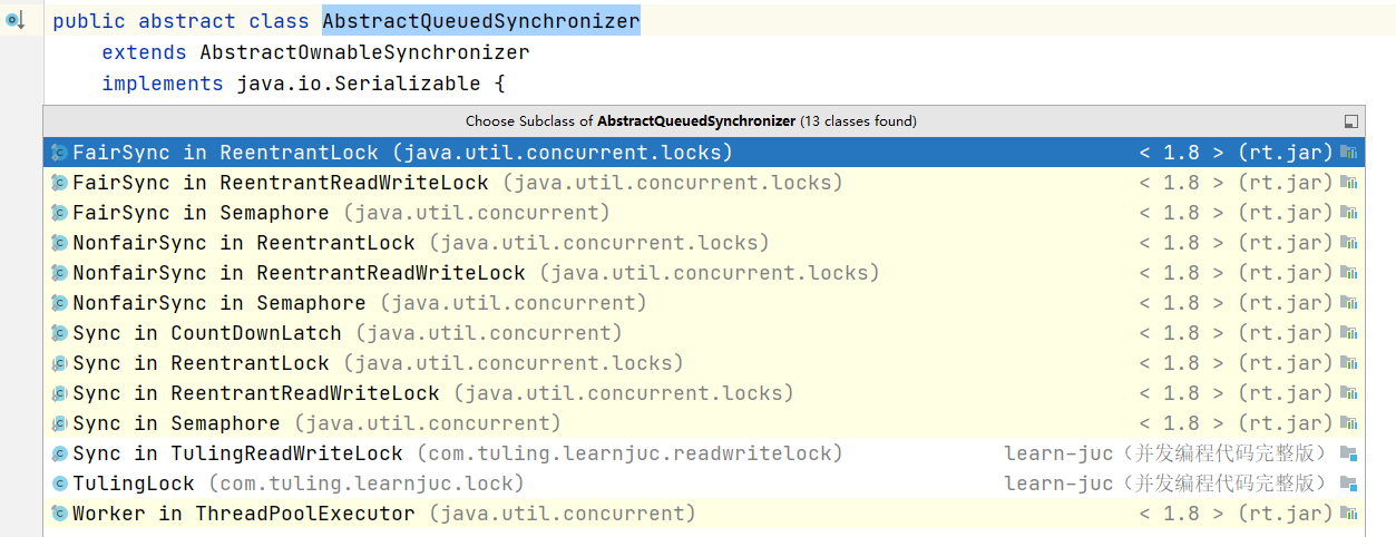 AbstractQueuedSynchronizer的实现类